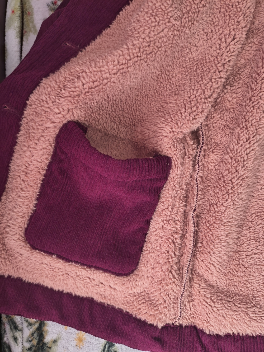 Boston Traders Corduroy Jacket with Contrast Sherpa Trim in Burgundy - Picture 8 of 10